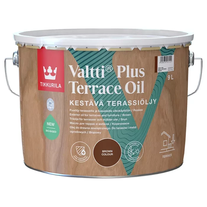 Terasų ir lauko baldų aliejus TIKKURILA VALTTI PLUS TERRACE OIL, rudos sp., 9 l-0