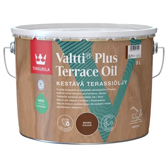 Terasų ir lauko baldų aliejus TIKKURILA VALTTI PLUS TERRACE OIL, rudos sp., 9 l-0