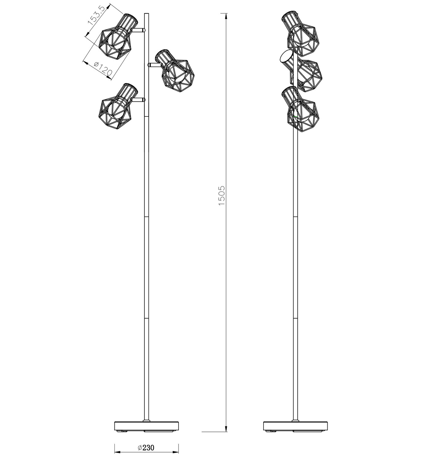 Toršeras G.LUX WIRE BLACK, 3 x E27, juodos sp., 150 cm - 3