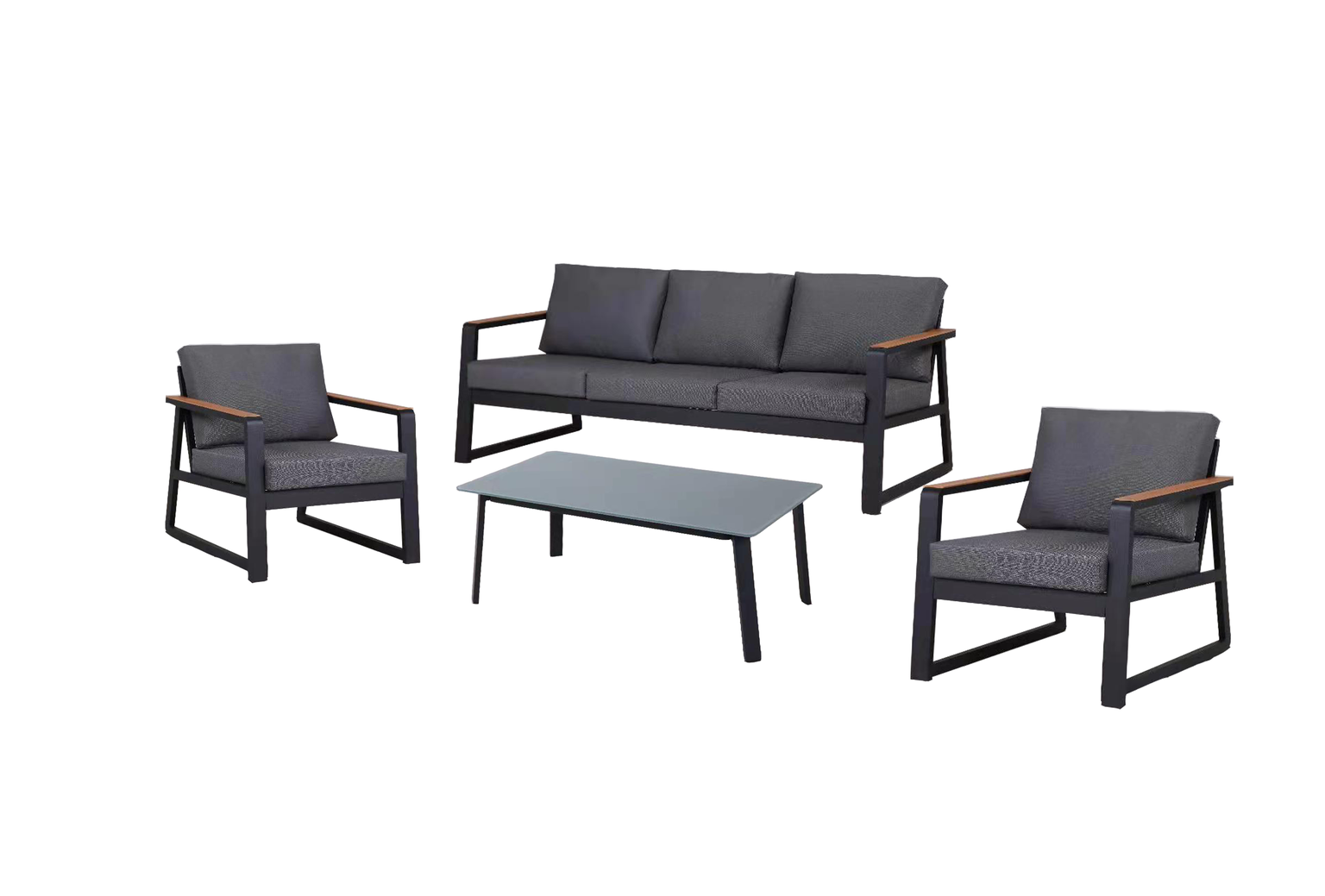 Lauko baldų komplektas: sofa, stalas ir dvi kėdės, pilkos sp.-0