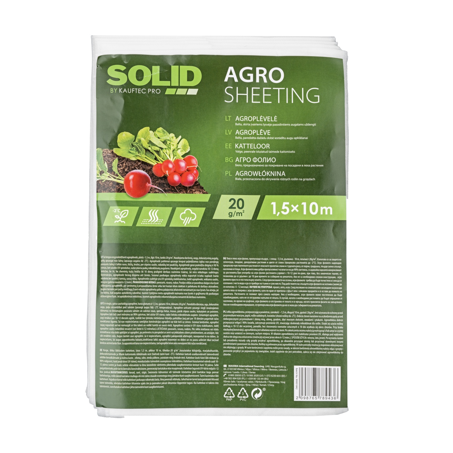 Agroplėvelė SOLID, baltos sp., 20 g/m2, 1,5 x 10 m - 3