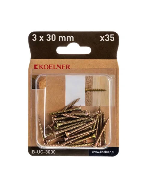 Medsraigčiai KOELNER,  geltonai cinkuoti, 3,0 x 30 mm, 35 vnt