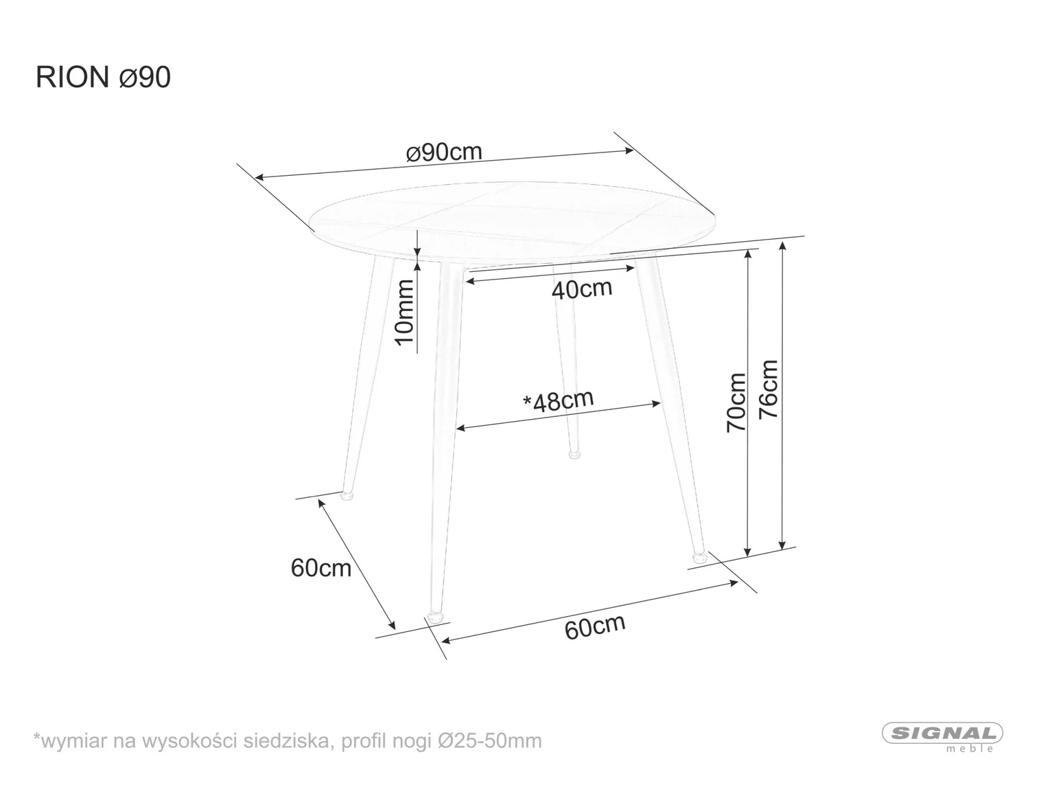 Valgomojo stalas SIGNAL Rion 90x90x76 cm,  balta/juoda - 5