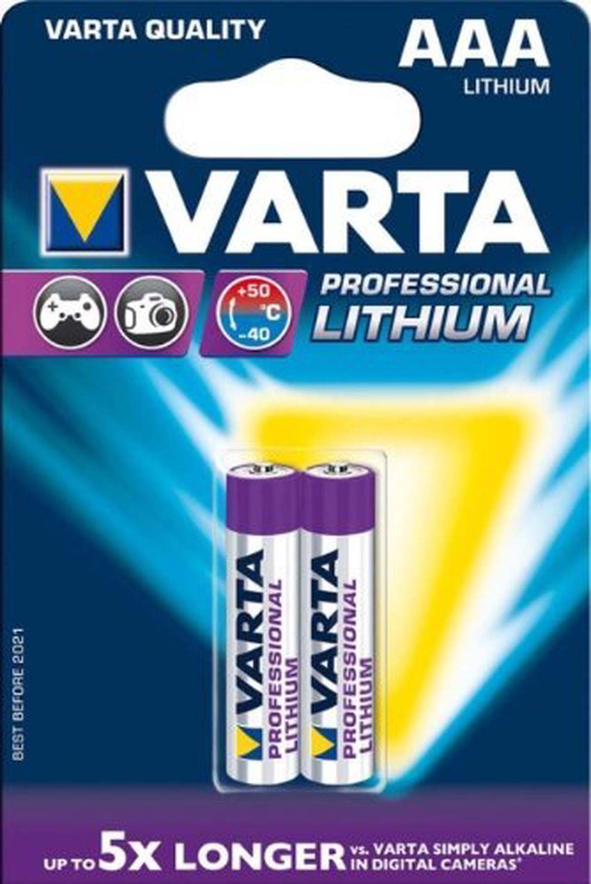 Elementai VARTA ULTRA LITHIUM 4X LONGER, AAA ličio, tinka lauke,nuo -40°C iki +50°C, 2vnt.