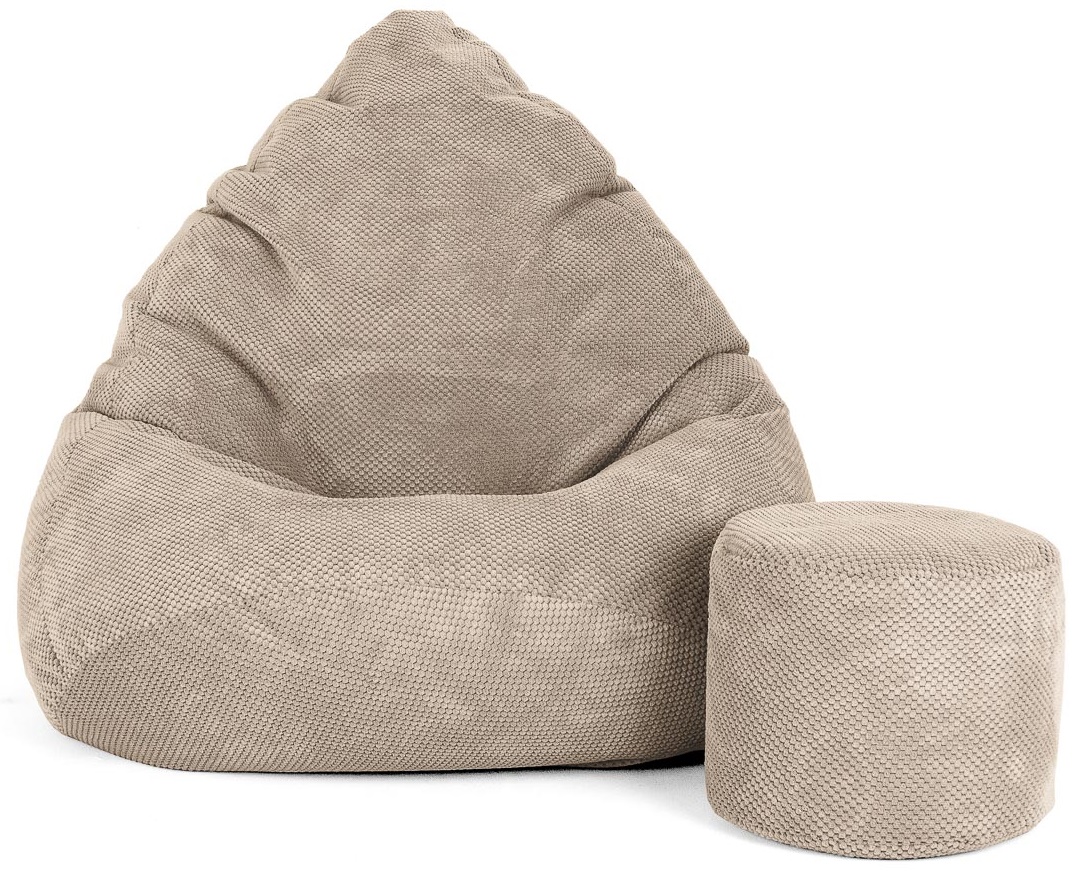 Sėdmaišis su pufu Mega Dot Velour XL, 90x120 cm, smėlio spalvos - 8