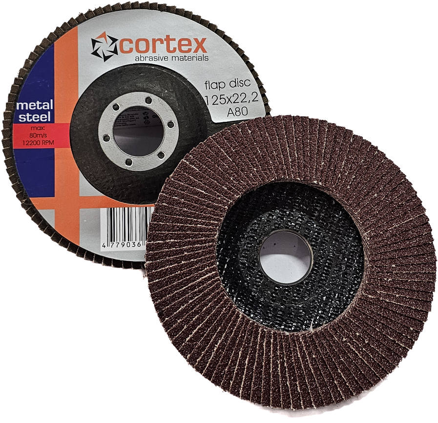 Žiedlapinis šlifavimo diskas CORTEX, 125 x 22 mm, P80, aliuminio oksidas, lygaus profilio