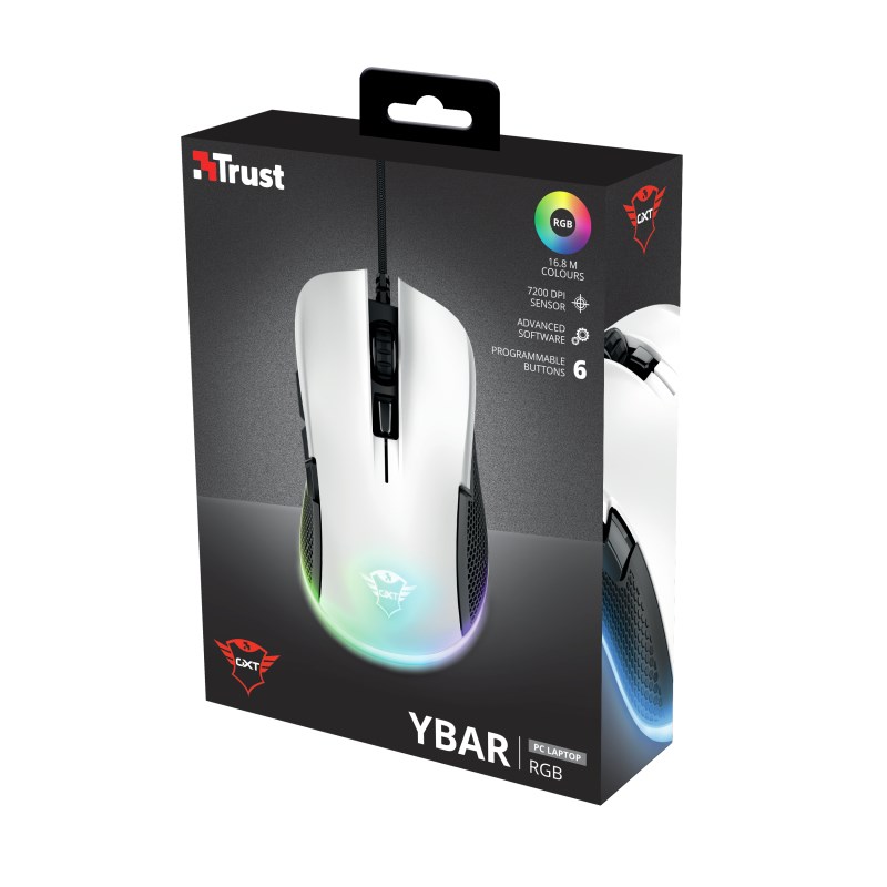 Žaidimų pelė Trust GXT 922W YBAR, balta/juoda - 7