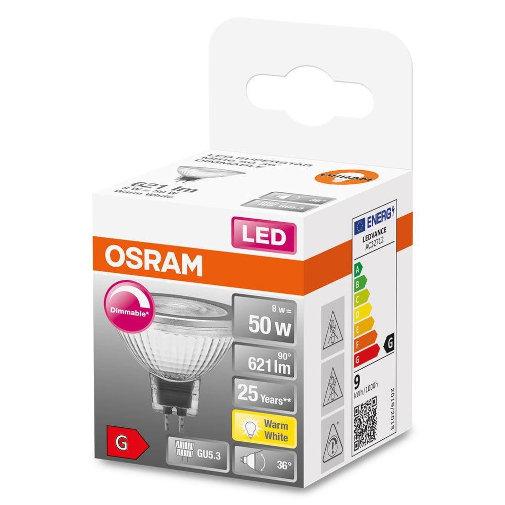 LED lemputė OSRAM Star MR16, GU5.3, 8W, 2700 K, 36°, 621 lm, dimeriuojama, šiltai baltos sp. - 2