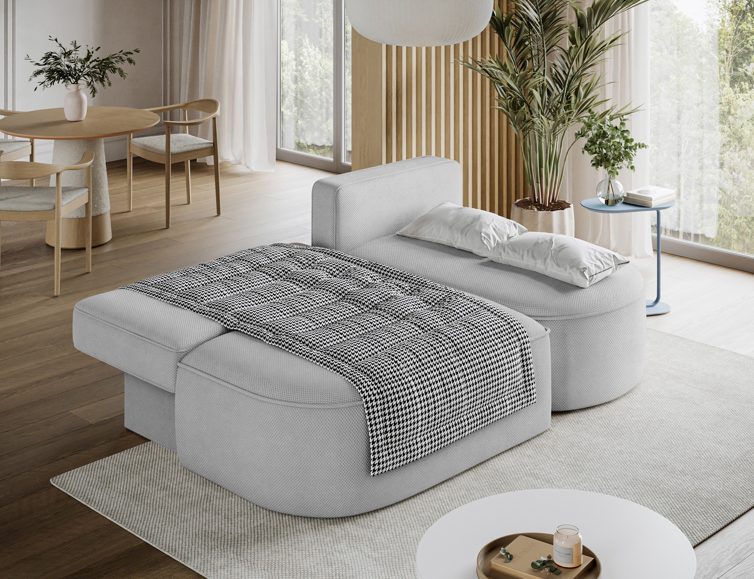 Kampinė sofa - lova Livosa Calmora 04, pilka sp., dešininė, 144 x 220 cm x 93 cm - 6
