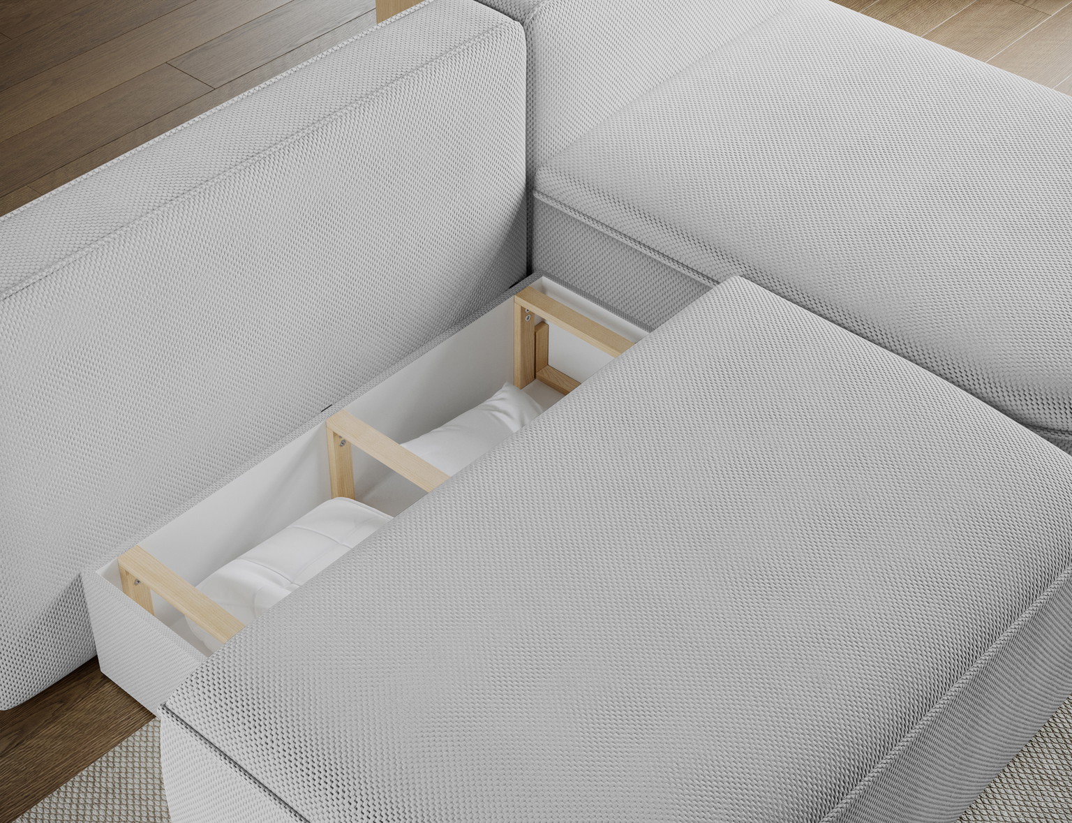 Kampinė sofa - lova Livosa Calmora 04, pilka sp., dešininė, 144 x 220 cm x 93 cm - 7