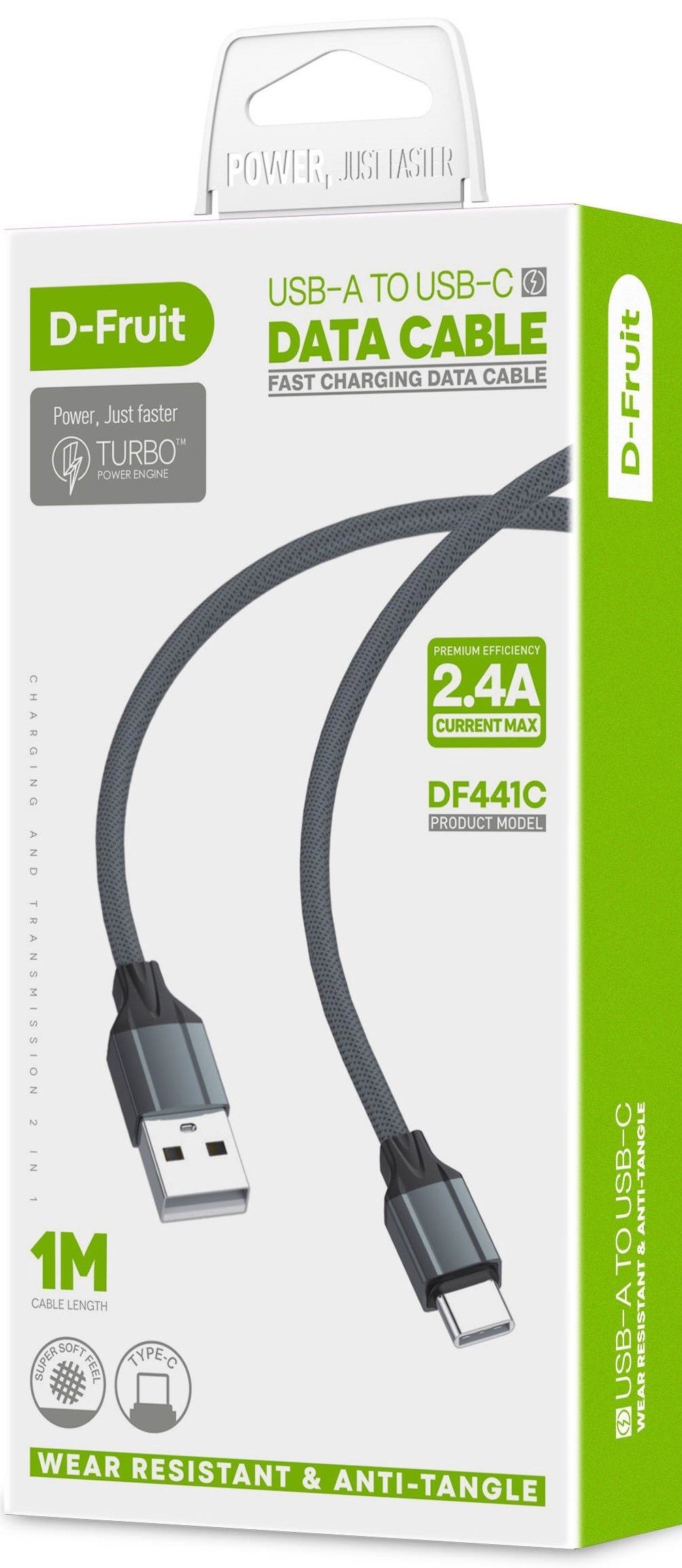 USB kabelis D-FRUIT DF441C, A - USB-C, 1 m, pilkos sp.-0