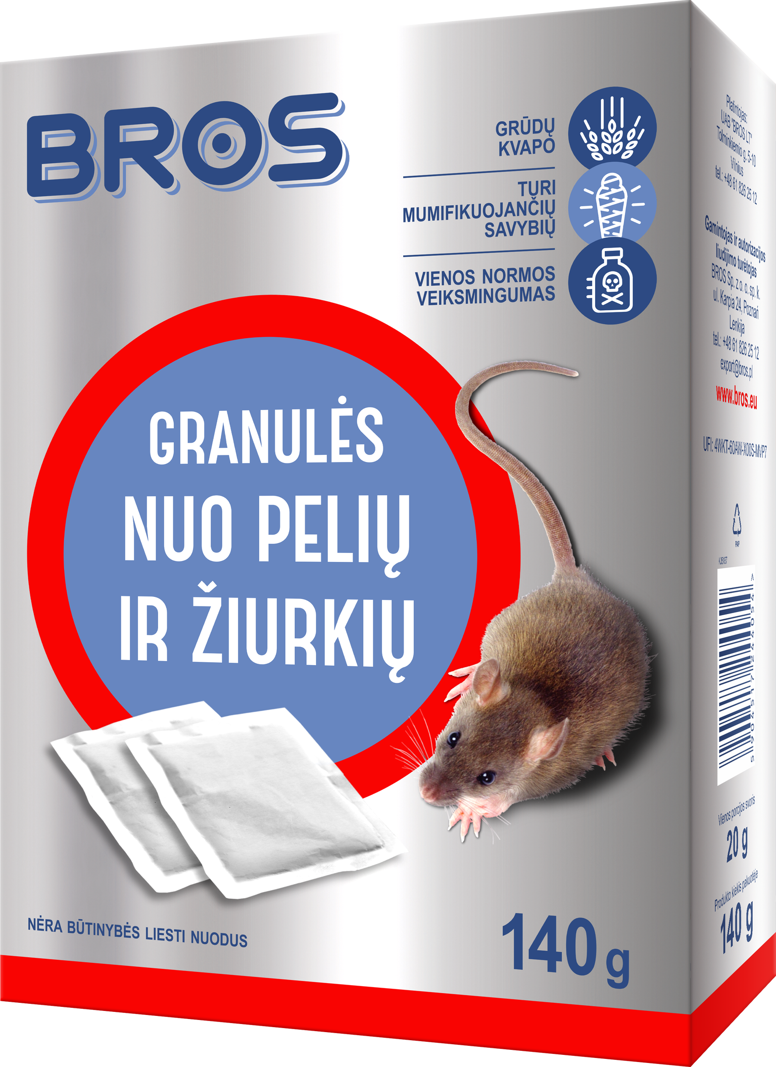 Granulės nuo pelių ir žiurkių BROS, 140g-0