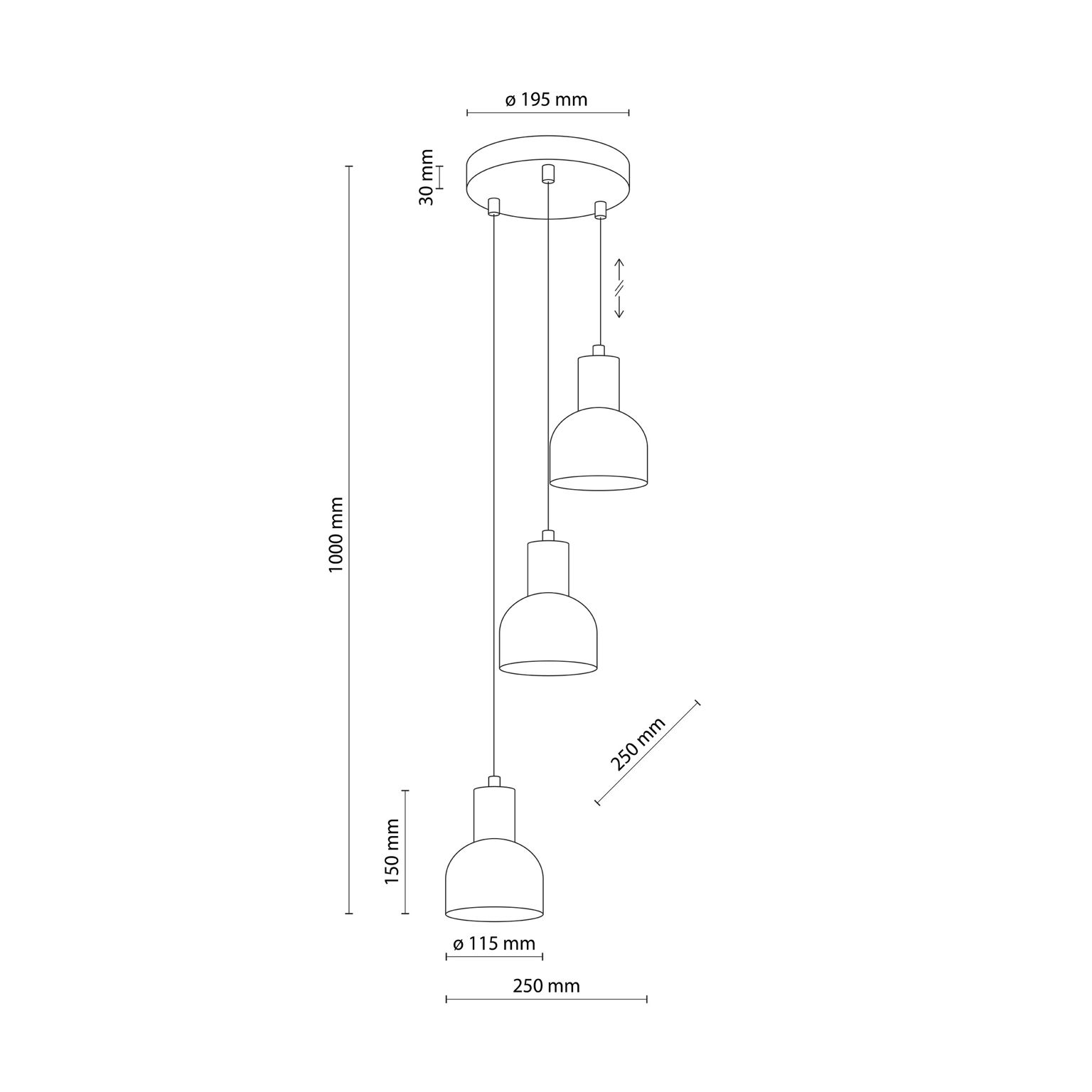 Pakabinamas šviestuvas TK LIGHTING CAIRO 3, 3xE27 15W LED - 3