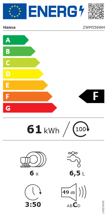 Įmontuojama indaplovė Hansa ZWM556WH, balta - 2