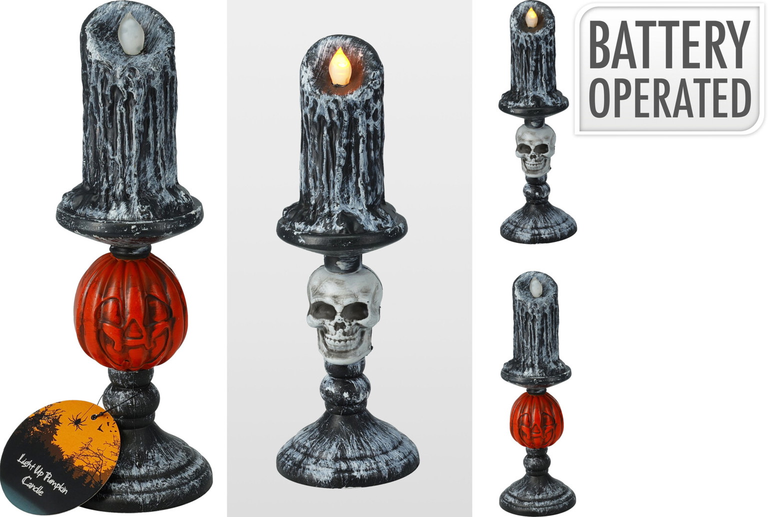 LED dekoracija HALLOWEEN CANDLE, įvairių sp., 2 rūšių, 3 x LR44 (įeina), 26,5 cm-0
