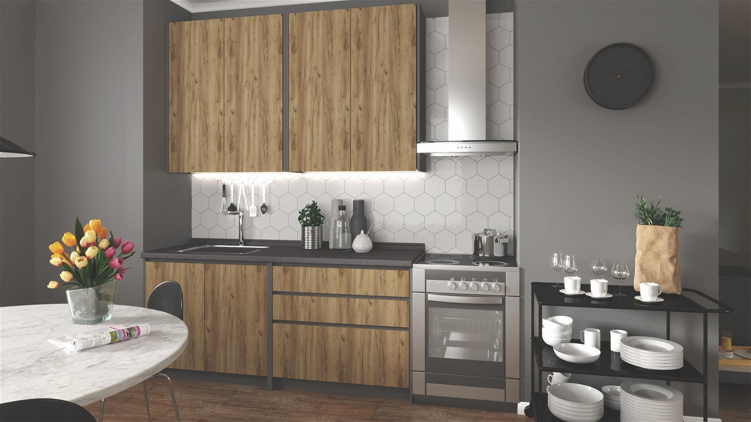 Virtuvės baldų rinkinys IDEA 180, ąžuolo/antracito