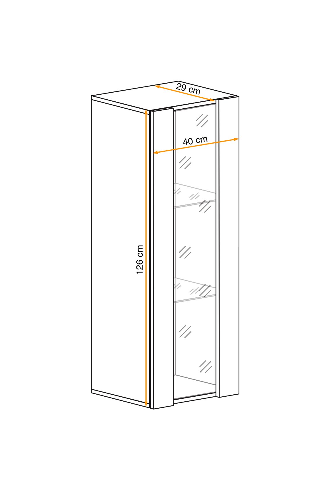 Pakabinama vitrina-spintelė su LED apšvietimu Fly 21, balta/juoda - 3