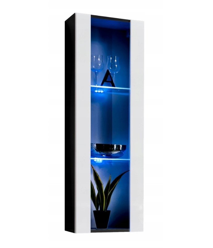 Pakabinama vitrina-spintelė su LED apšvietimu Fly 21, balta/juoda-1