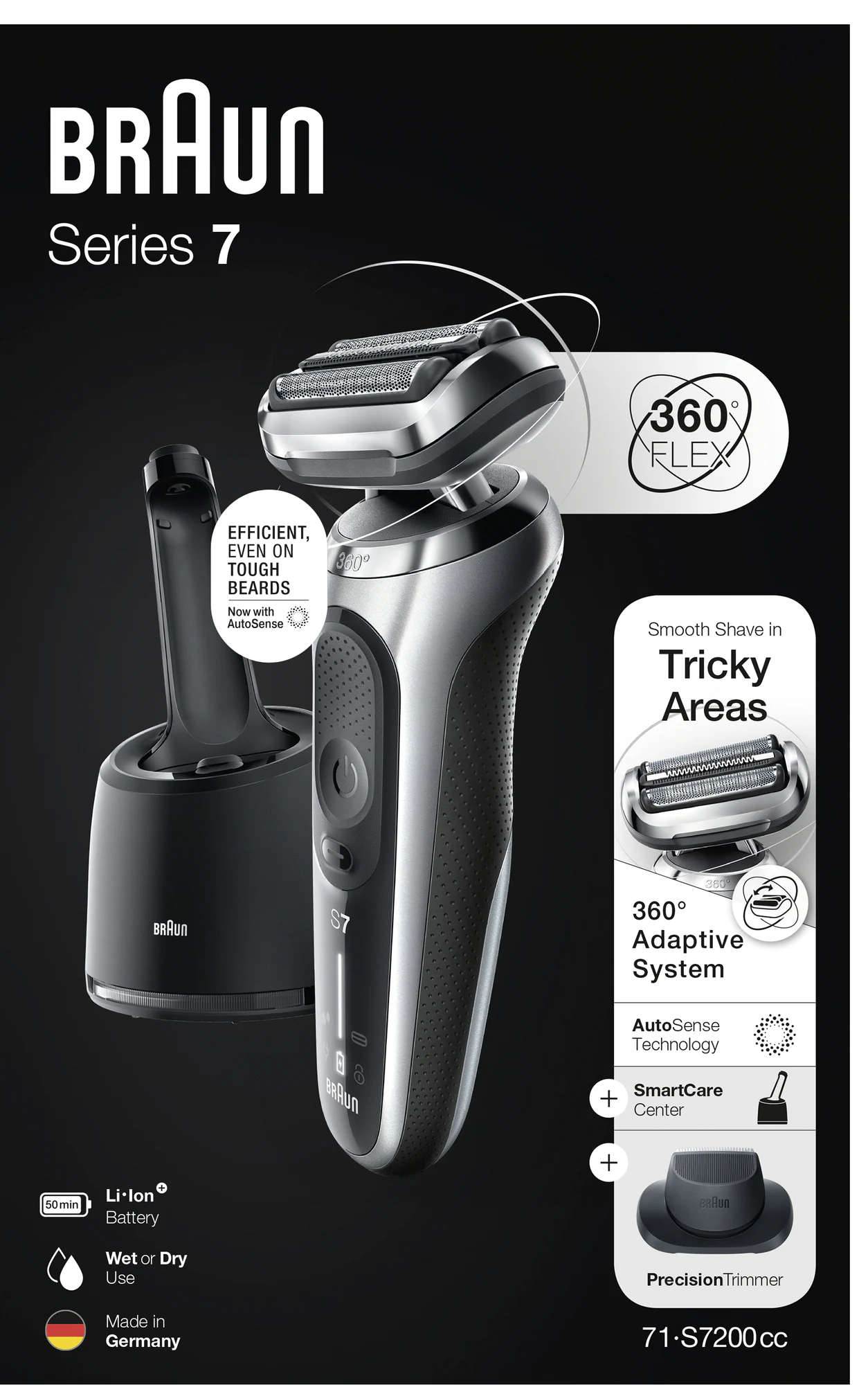 Barzdaskutė Braun Series 7 71-S7200cc, li-ion, sidabro/juoda - 5
