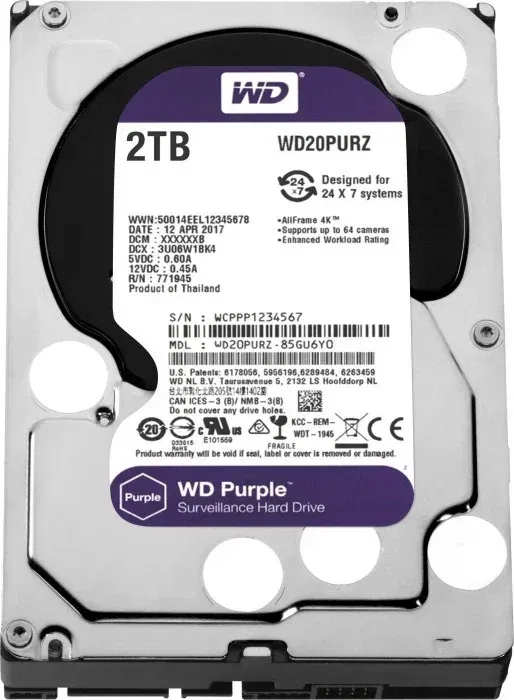Kietasis diskas (HDD) Western Digital WD22PURZ, 3.5", 2 TB - 2