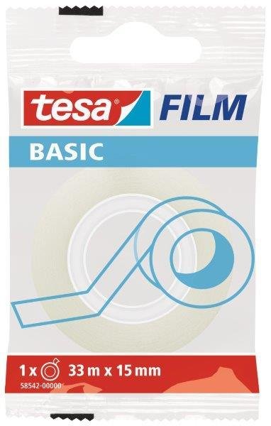 Lipni juostelė TESA FILM Basic, skaidri, 15 mm x 33 m