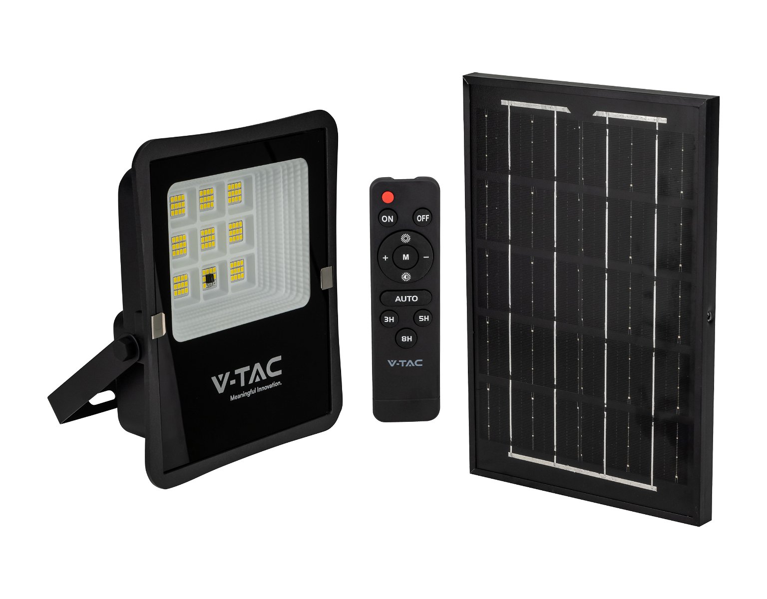 LED prožektorius V -TAC, įkraunamas saulės energija, IP65, 4000 K, 400 lm, su pultu, juodos spalvos