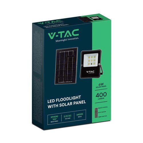 LED prožektorius V -TAC, įkraunamas saulės energija, IP65, 4000 K, 400 lm, su pultu, juodos spalvos - 3