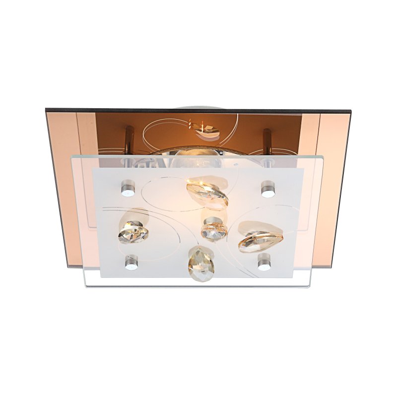 Lubinis šviestuvas GLOBO AYANA, 1 x E27, 40W, su stiklu, chromo/ gintaro sp., 24x24x8,5 cm