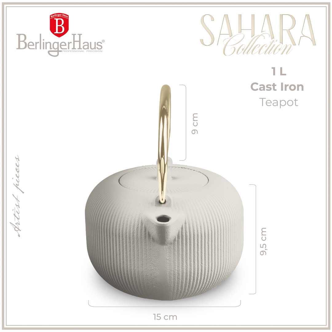 Ketaus arbatinukas BERLINGERHAUS SAHARA, kreminės sp., 1 L - 5