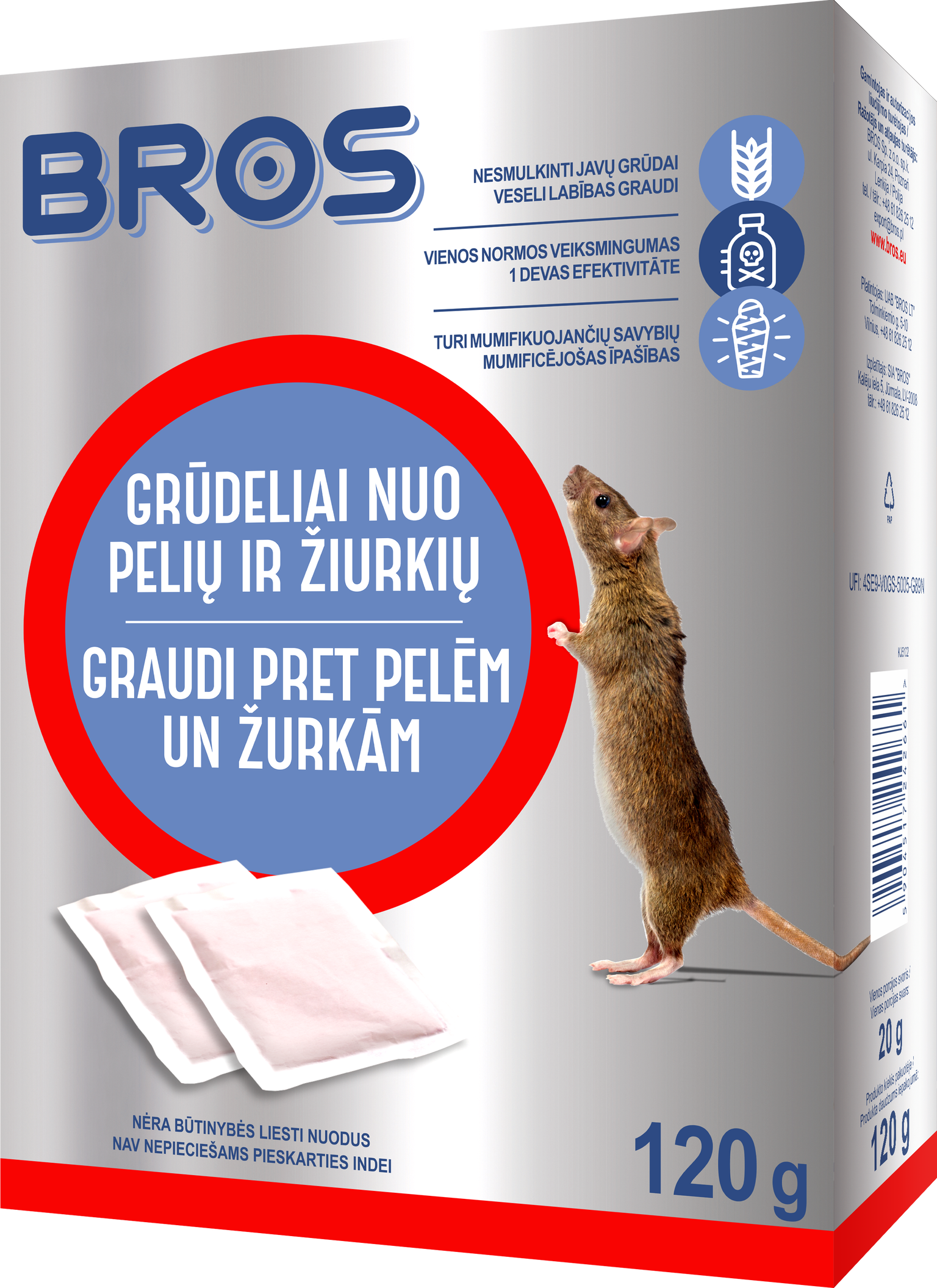 Grūdeliai nuo pelių ir žiurkių BROS, 100g-0