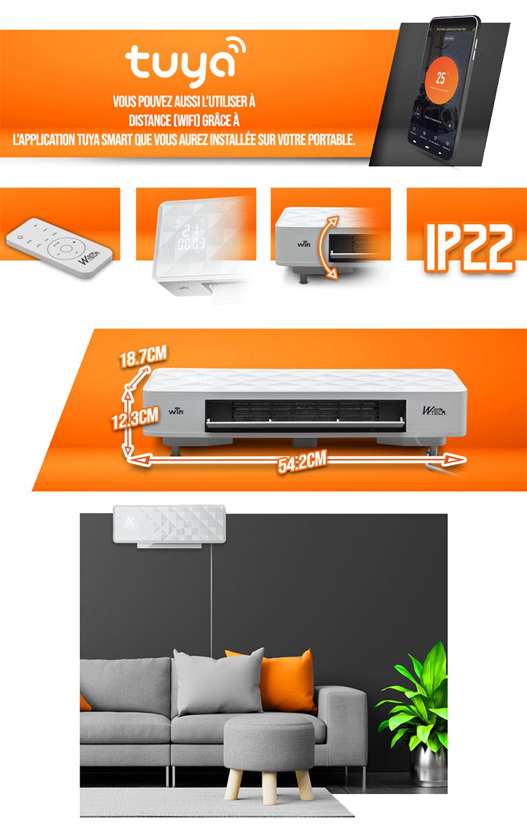 Keraminis sieninis šildytuvas 2000W-WiFi - 5