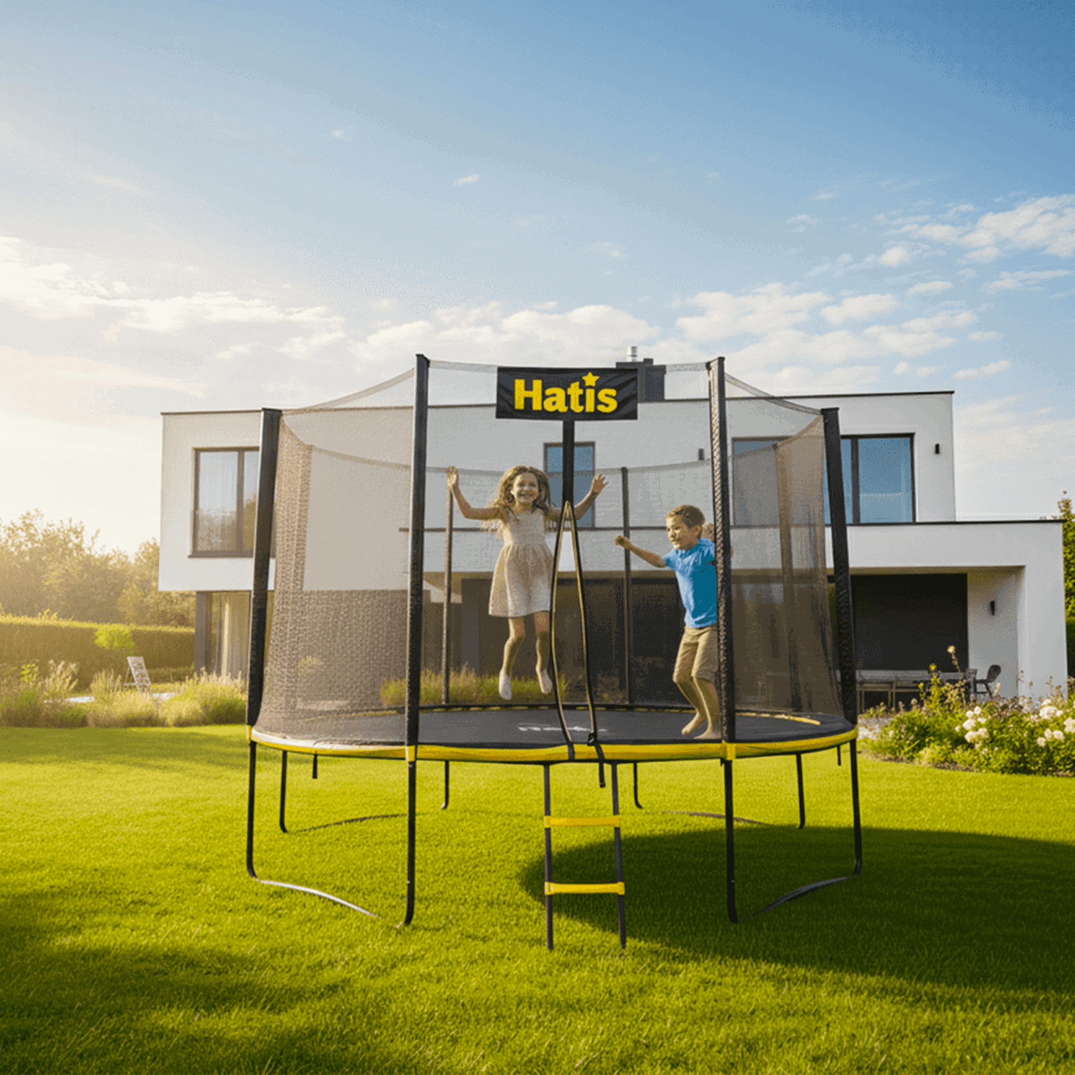 Batutas HATIS 4,25 m. su apsauginiu tinklu ir laipteliais-1