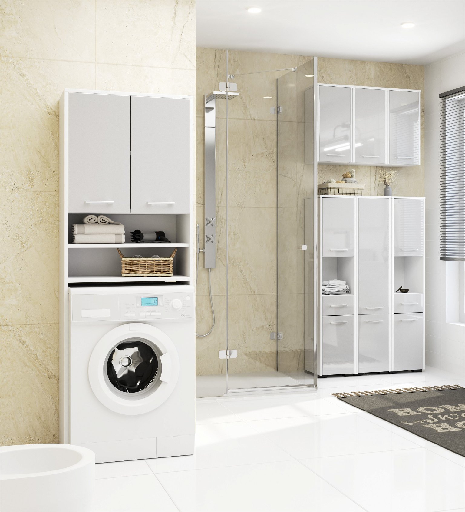 Pastatoma vonios spintelė virš skalbimo mašinos FIN 2D, 60 cm, balta/pilka blizgi - 4