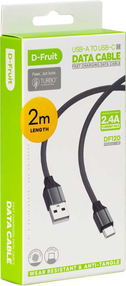 Jungiamasis laidas D-FRUIT DF120, USB-A - USB-C, 2 m-1