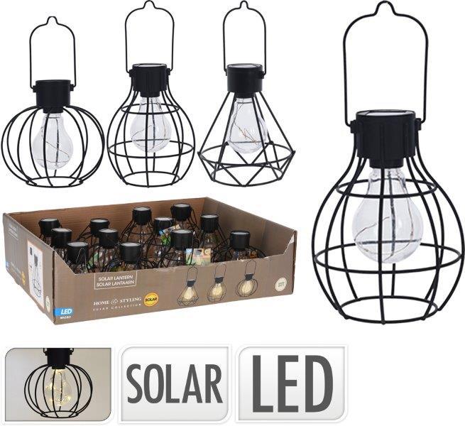 Pakabinamas LED lauko žibintas, įkraunamas saulės energija, 3 dizainų, juodos sp., h 14-16 cm-0