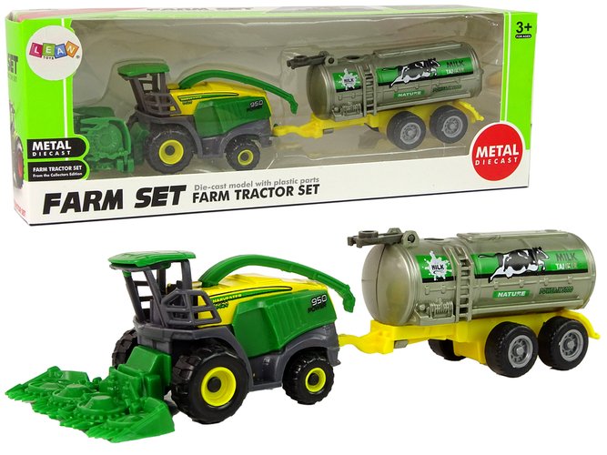 Plastikinis traktorius su priekaba, žalias/geltonas