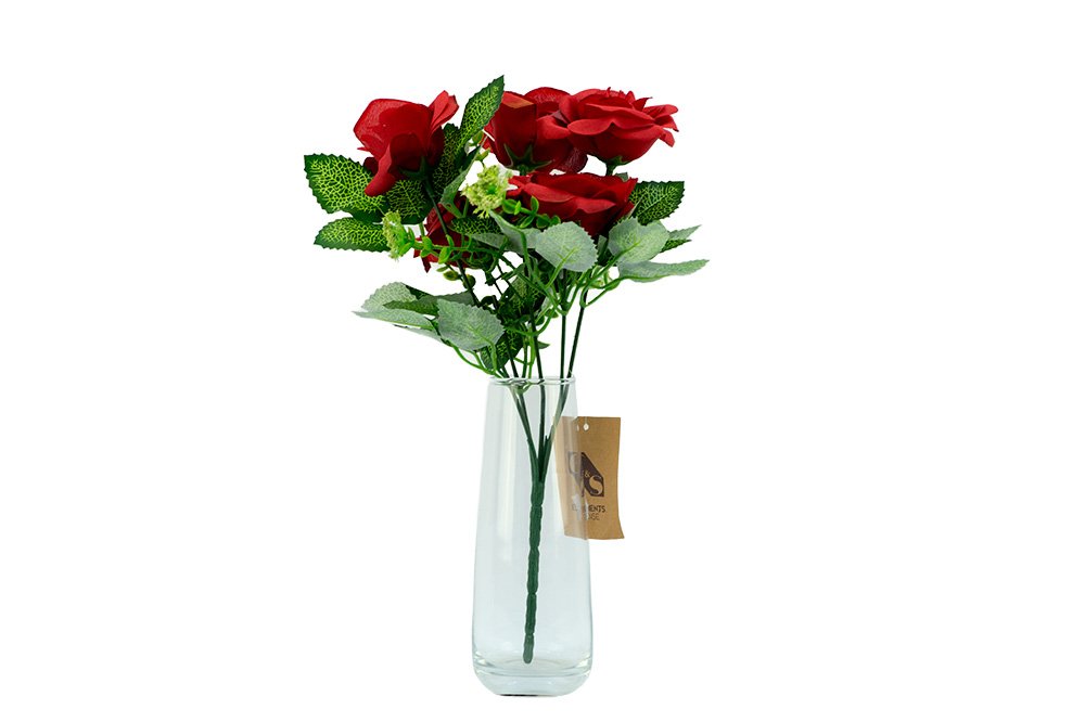 Dirbtinių gėlių puokštė ROSE, įv. spalvų, 5 žiedai, 25 cm - 4