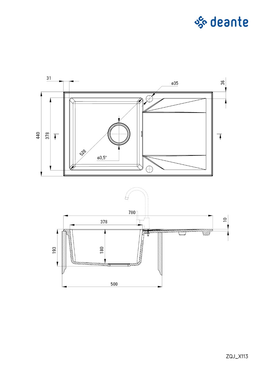 Deante granitinė virtuvinė plautuvė Deante Evora ZQJ 2113, Graphite-1