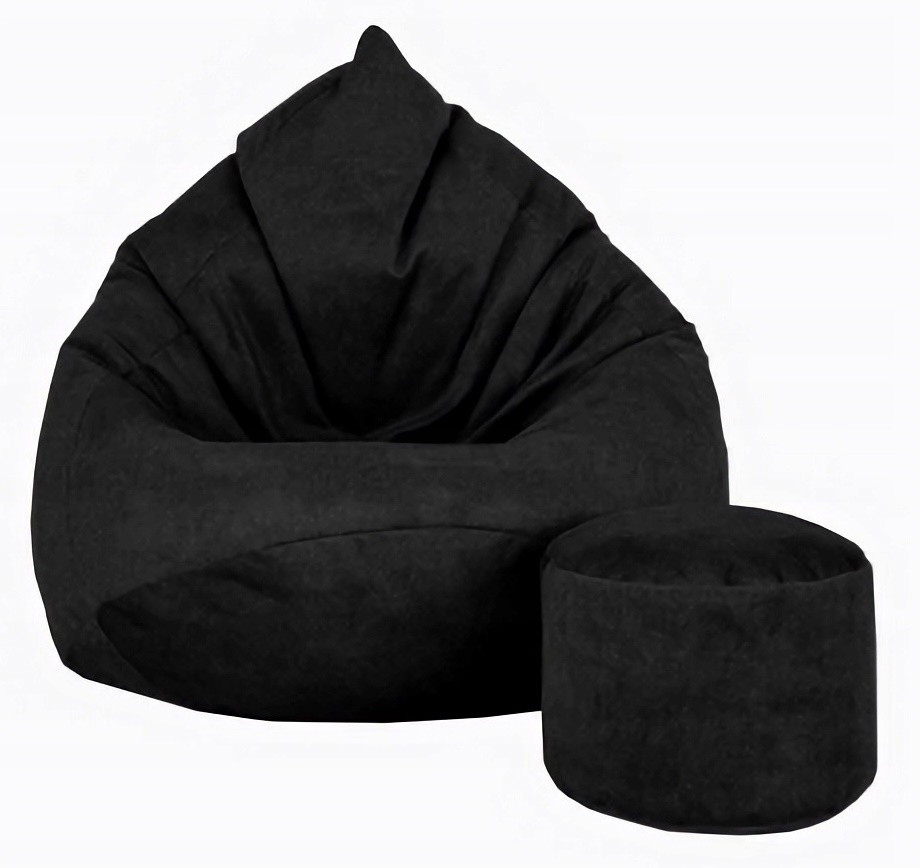 Sėdmaišis su pufu Mega Premium Terra Velour XXL, 100x130 cm, juodas-0