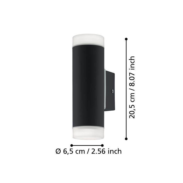 Sieninis lauko šviestuvas EGLO RIGA, IP54, GU10, 2x4,6W, 4000K, 2x400lm, juodas 7x12x22cm - 2