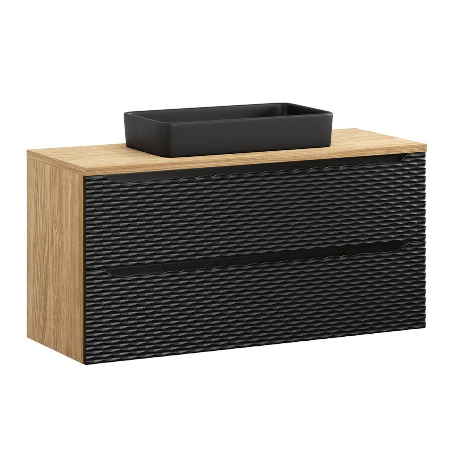 Apatinė vonios spintelė COMAD OCEAN BLACK su praustuvu SLIM 60, ąžuolo/juoda-0