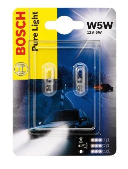 Automobilinės lemputės BOSCH Pure Light, W5W, W2.1x9.5d, 5 W, 2 vnt.