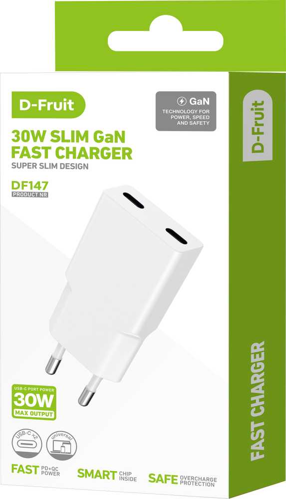 Įkroviklis D-FRUIT DF147, 2 x USB-C, 30 W-0