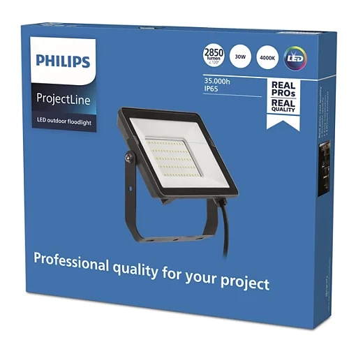 LED prožektorius PHILIPS, IP65, 30W, 4000 K, 2850 lm, juodos sp., 18,5 x 2,8 x 16,1 cm - 4