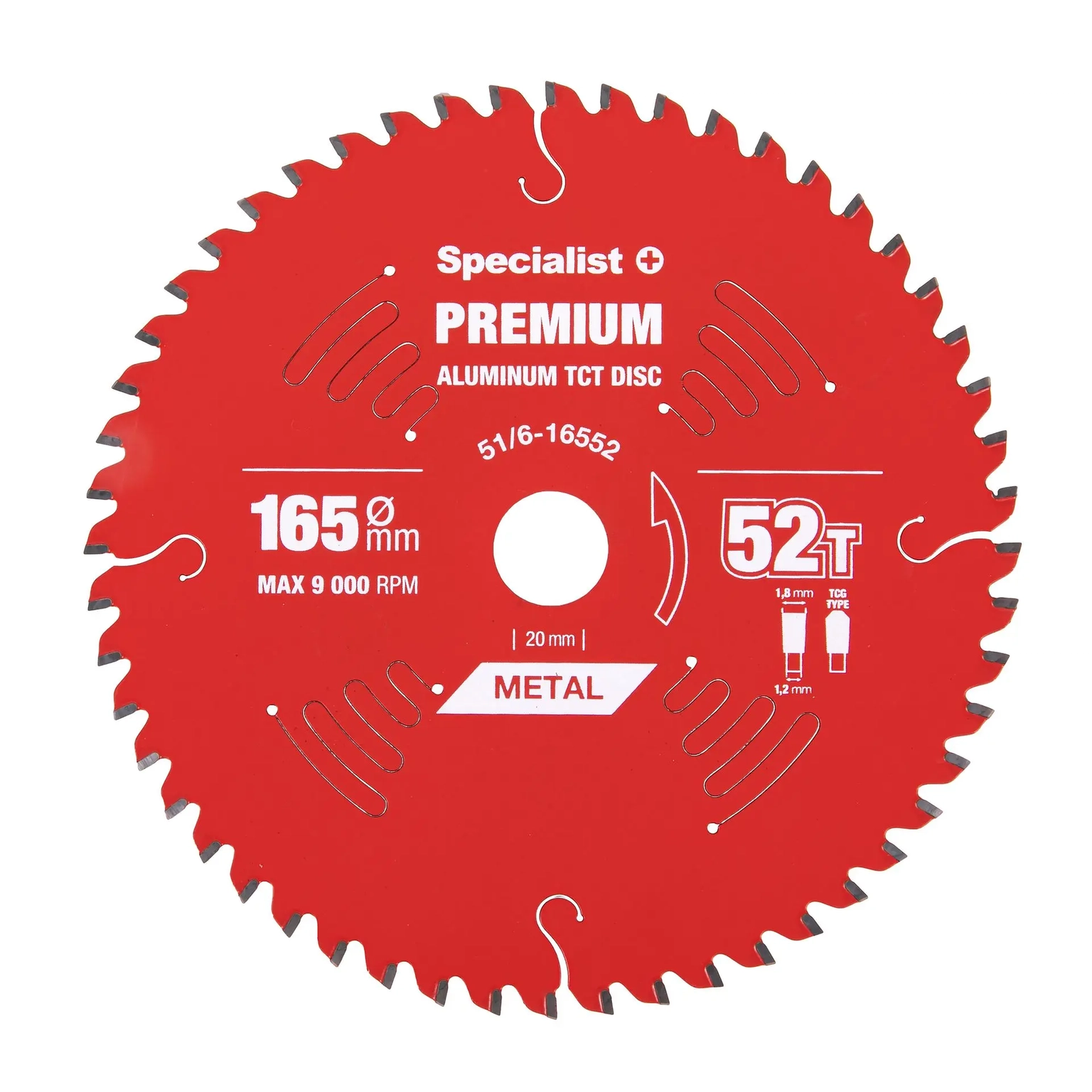 Aliuminio pjovimo diskas SPECIALIST+ Premium, 160 x 1,8 x 20 mm, 52 dantų, 0°, TCT-1