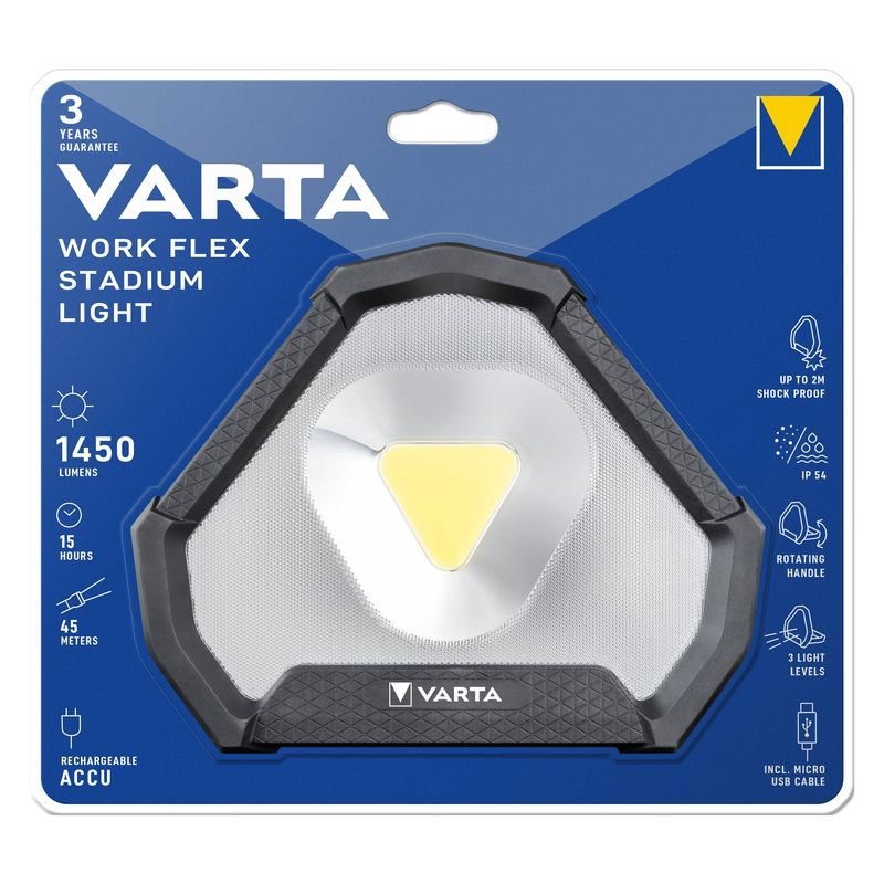 LED žibintas VARTA Work Flex Stadium Light, IP54, 12 W, 1450 lm, pakraunamas USB, veikia iki 15 val - 1