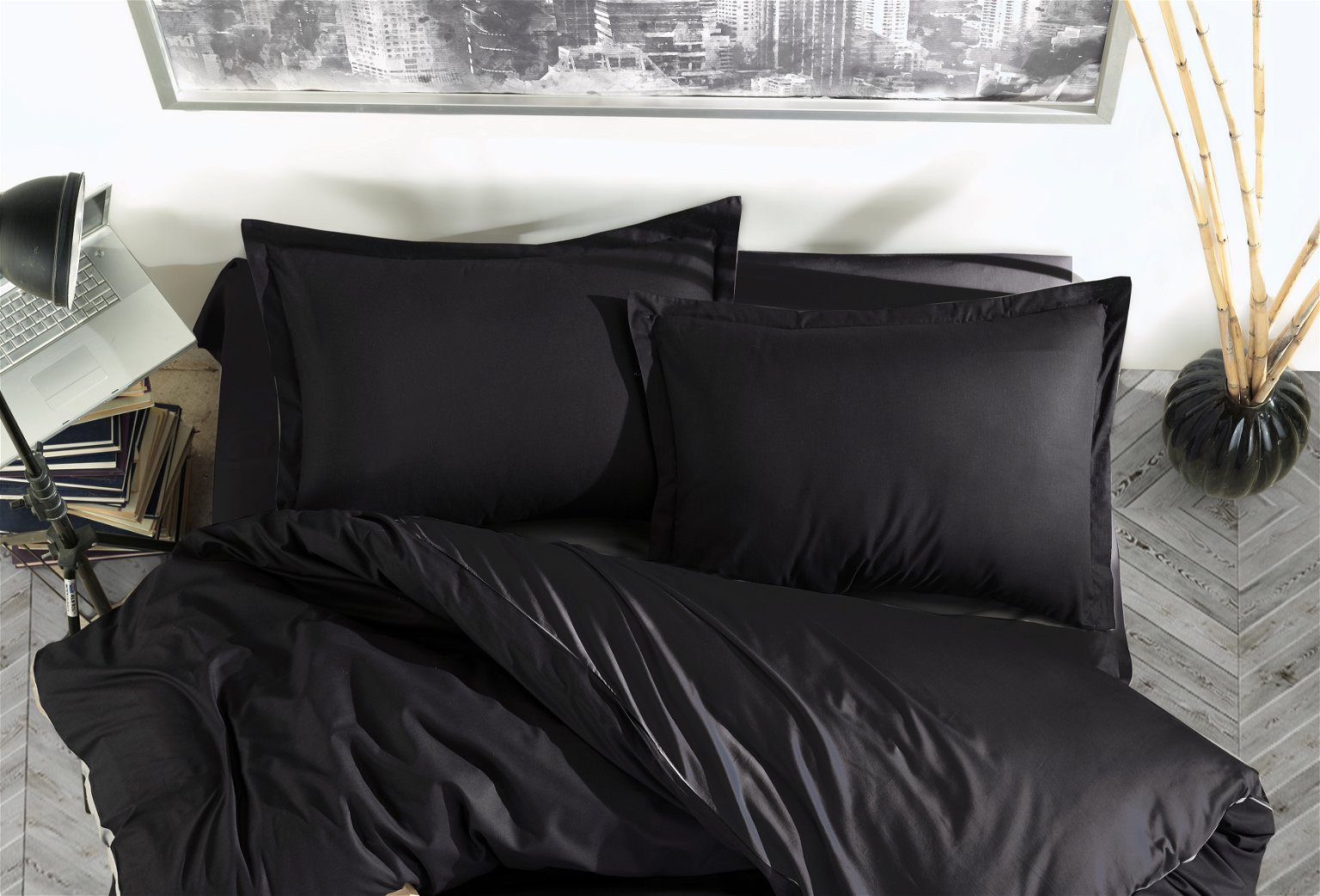 Satininis pagalvės užvalkalas CREYA, juodos sp., 50 x 70 cm, 100 % medvilnės