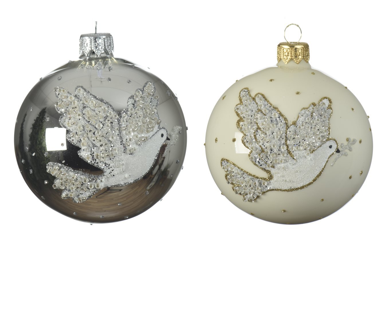 Kalėdinis eglės žaisliukas GLASS DOVE, baltos/sidabrinės sp.,2 rūšių, 8 cm, 1 vnt.