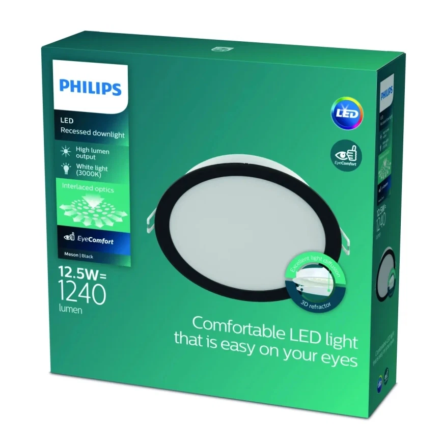 Įleidžiama LED panelė PHILIPS MESON, 12,5 W, 3000 K, 1240 lm, juodos sp., ø 14 cm-1