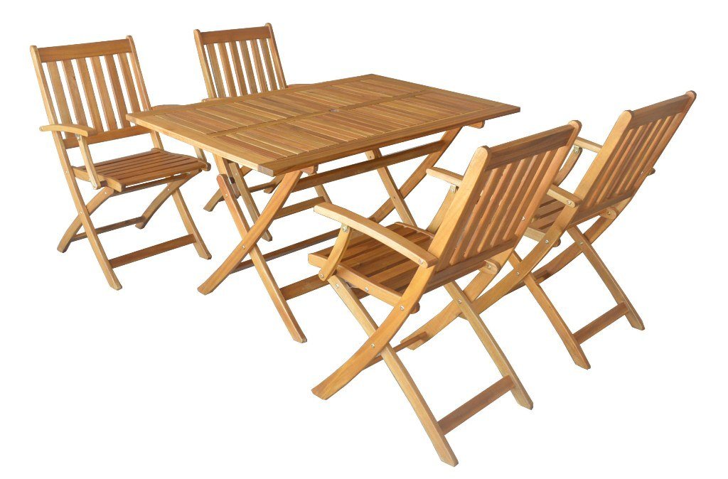 Medinių sodo baldų komplektas, stalas 130 x 80 x 72 cm ir 4 kėdės 56 x 61 x 89 cm